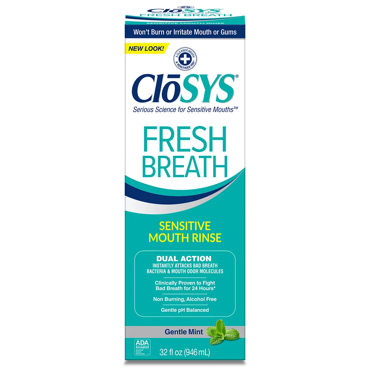 CloSYS Sensitive Fresh Breath Oral Rinse, Alcohol-Free, Mild Mint, 32 oz Bottle, CLFB32-4533R thumbnail 2
