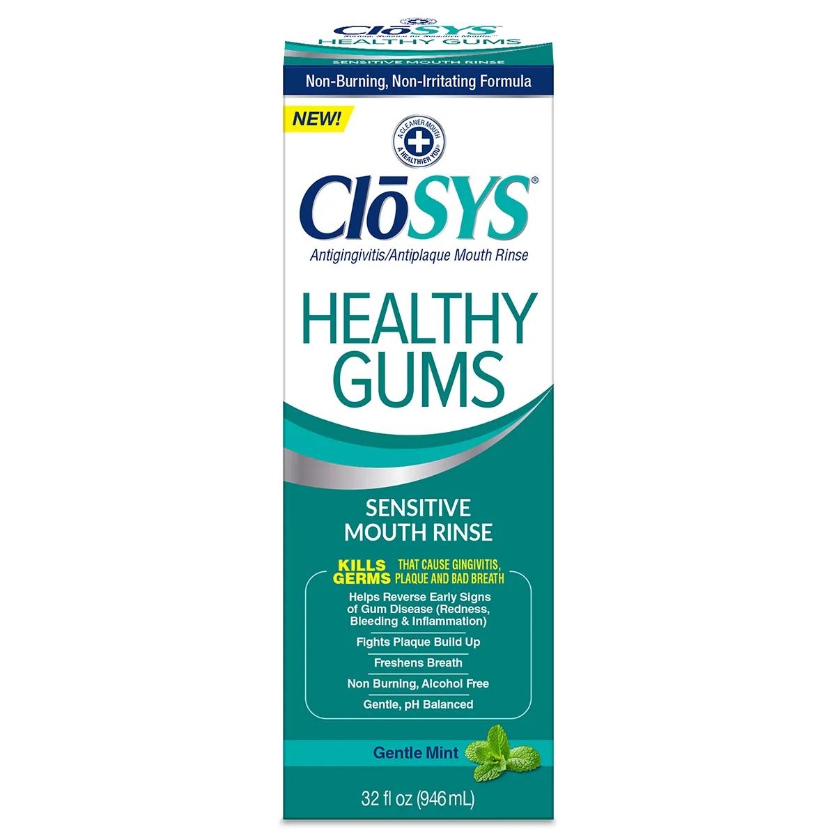 CloSYS Healthy Gums Oral Rinse, Alcohol-Free, Mint, 32 oz., CLHG32-2411R - 32 oz., CLHG32-2411R - Image 1