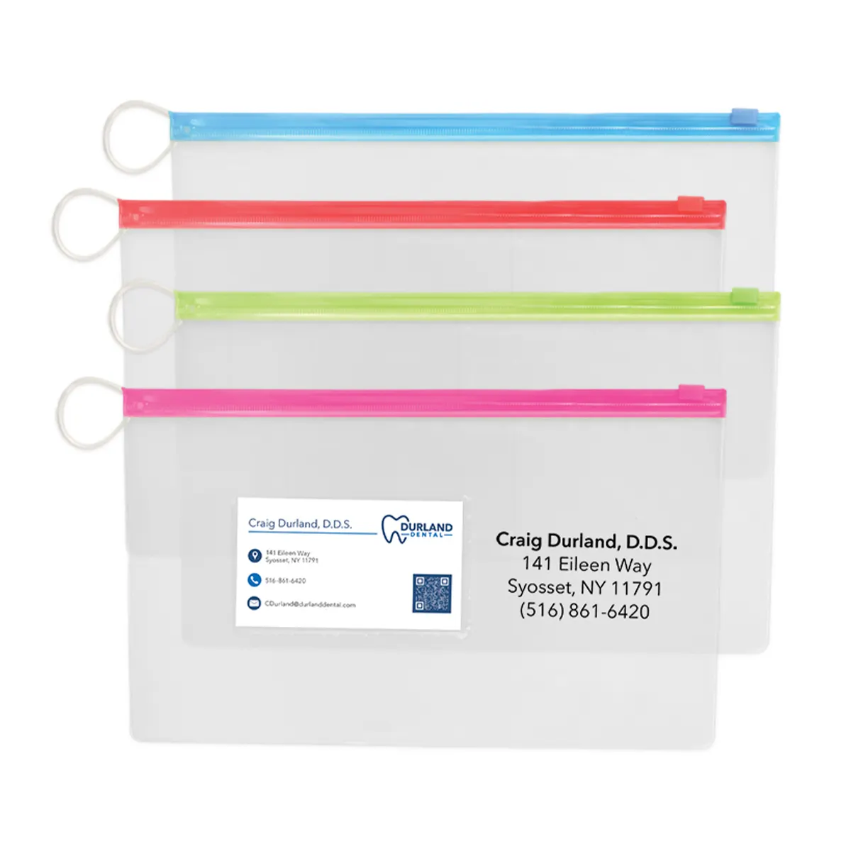 Imprinted Vinyl Pouch, 10" x 6", Clear with Assorted Colored Zips, 144/Pack, S39006X thumbnail 2