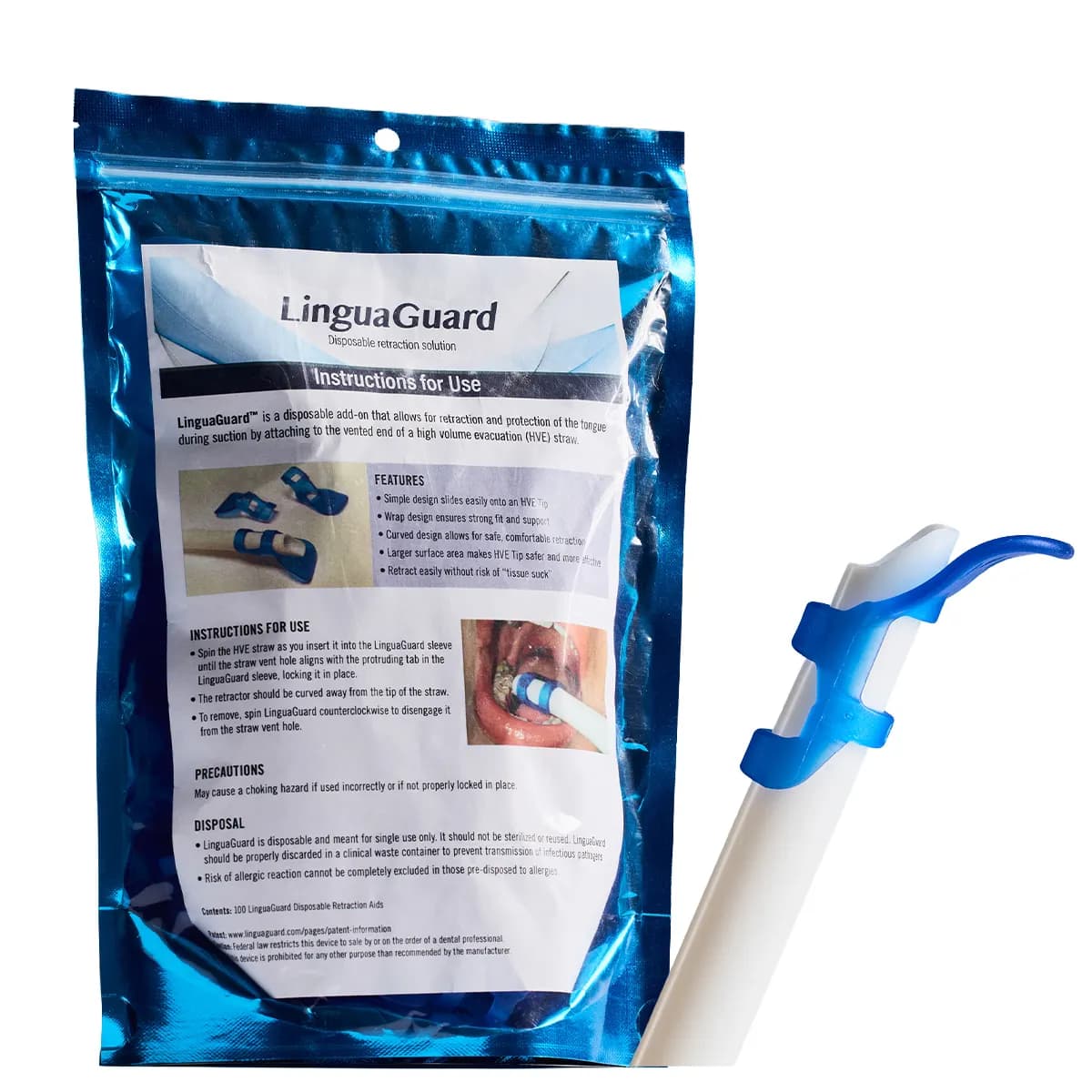 Ivory LinguaGuard Tongue Retractor for HVE Tips, Disposable, Blue, 100/Pack, RLF10088 thumbnail 2