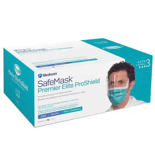 SafeMask Premier Elite ProShield Procedure Face Mask with Visor, ASTM Level 3, Teal, 25/Box, 2025 thumbnail 4