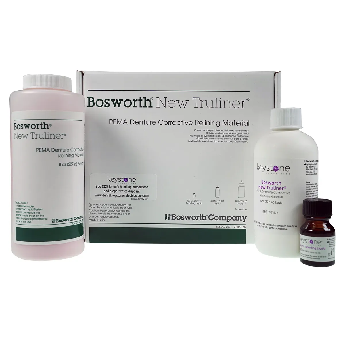 New Truliner PEMA Denture Corrective Relining Material, Standard Kit, Veined, 8 oz Powder, 6 oz Liquid, 1/3 oz Bonding Liquid, #0921971 thumbnail 2
