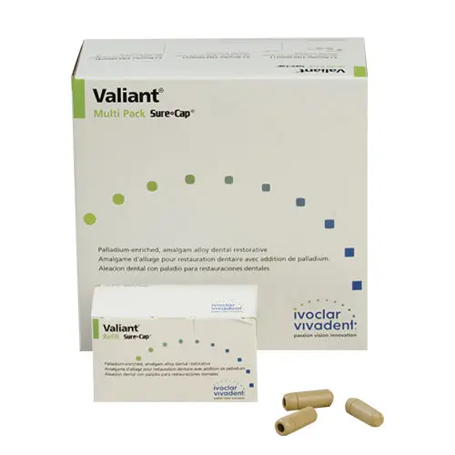 Valiant Sure-Cap 2-Spill Amalgam Alloy Capsules, Palladium-Enriched, High Copper Spherical, 600 mg, Beige, 50/Pkg, 6050220 - Valiant Sure-Cap 2-Spill Alloy (50) - Image 1