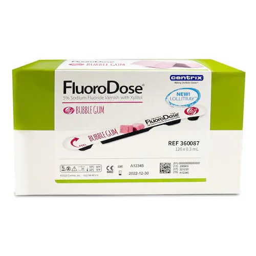 FluoroDose Fluoride Varnish, 5% Sodium Fluoride, Bubble Gum, 0.3 mL Single-Dose, 120/Pkg, 360087 thumbnail 5