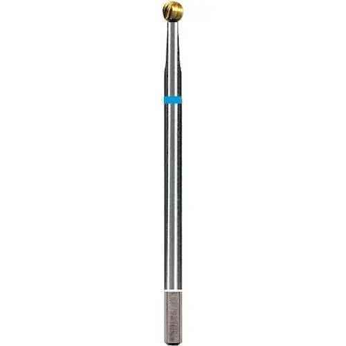 Dedeco Euro Goldies Carbide Bur, Regular Cross Cut, Titanium Nitride Coated, HP (2.35mm Shank), #G071E/027, 2.7mm Diameter, Blue Ring, 1/Pkg thumbnail 2