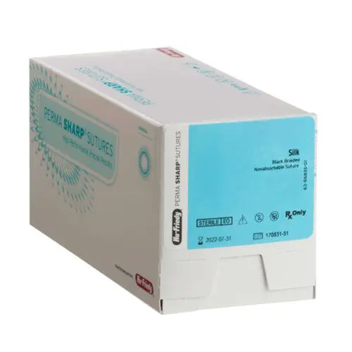 Hu-Friedy Perma Sharp Silk Black Braided Non-Absorbable Suture, 4-0, 18", C-6 Reverse Cutting 3/8 Circle Needle, 12/Box, PSN683S thumbnail 7