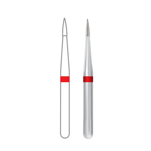 Midwest Once Single Use Diamond Bur – FG, Fine, Flame, 0.9 mm Diameter, 3.0 mm Length, 25/Pkg, #889S-009F (1889S009F) - Midwest® Once™ Single Use Diamond Bur – FG, Fine, Flame, 25/Pkg - # 889S, 0.9 mm Diameter, 3.0 mm Length - Image 1