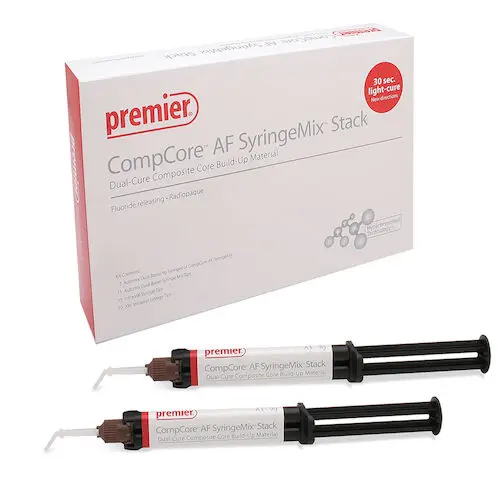 Premier CompCore AF SyringeMix STACK Dual-Cure Core Build-Up Material, White, Introductory Kit (2 x 9 g Syringes, 15 Mix Tips, 15 Standard & 10 Extra-Fine Intraoral Tips), #3001512 thumbnail 18