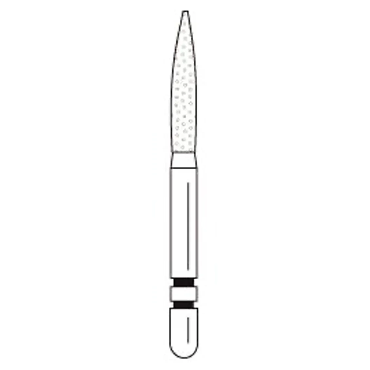 Two Striper® Diamond Bur FG Long, Flame, Coarse, Green Ring, #L265.8, 1.4 mm Major/0.4 mm Minor Diameter, 8.0 mm Length, 5/Pkg, 2015654 thumbnail 3