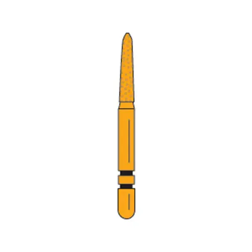 Premier Two Striper Gold-Plated Curettage Diamond Bur, Friction Grip, Medium Grit, Cone Beveled End, 253.SA, 1.6mm Major/0.4mm Minor Diameter, 7mm Length, Pack of 5, #2015609 thumbnail 3