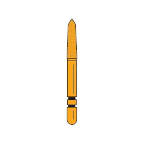 Two Striper Gold-Plated Curettage (GCP) Diamond Bur FG, Cone Beveled End, #254.SA, Medium Grit, 1.8mm Major/0.4mm Minor Diameter, 7mm Cutting Length, Pack of 5, 2015615 thumbnail 2