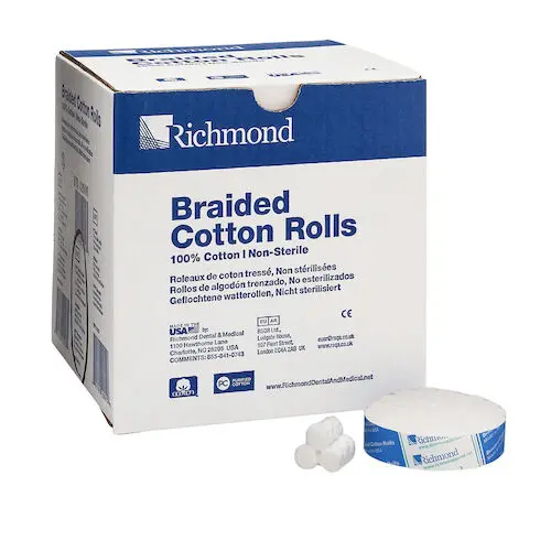 Richmond Braided Cotton Rolls, Medium, Pedo, 3/8" x 3/4", Non-Sterile, 1400/Box, 201218 thumbnail 10