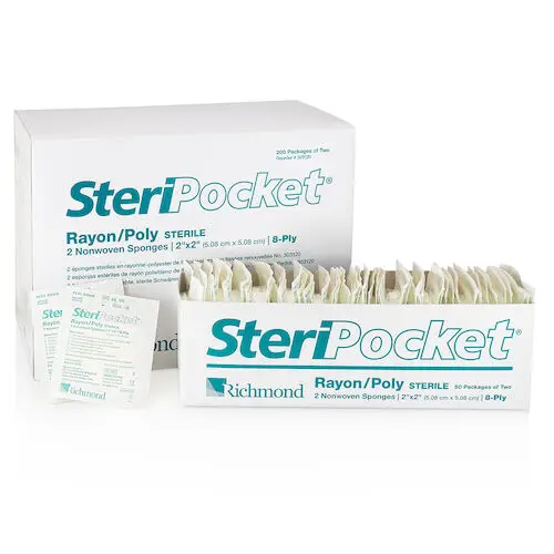 Richmond Dental SteriPocket Rayon/Poly Non-Woven Sponges, Sterile, 8-Ply, 2" x 2", 2/Pk, 200 Packs/Box, 303120 thumbnail 5