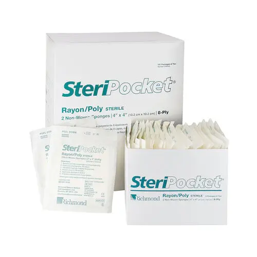 Richmond SteriPocket Rayon/Poly Non-Woven Sponges, Sterile, 8-Ply, 4" x 4", 2/Pk, 100 Pk/Box, 303122 thumbnail 5