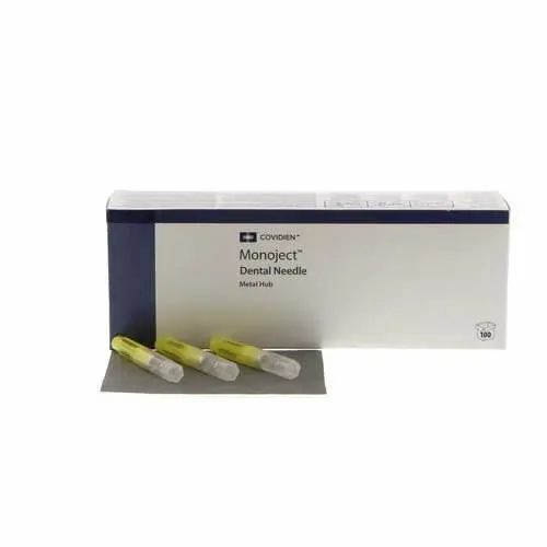 Covidien Monoject Metal Hub Dental Needle, 27 Gauge Short, Yellow, 100/Box, 401064 - Metal Hub, 27 Ga Short, 100/Box, Yellow, 401064 - Image 1