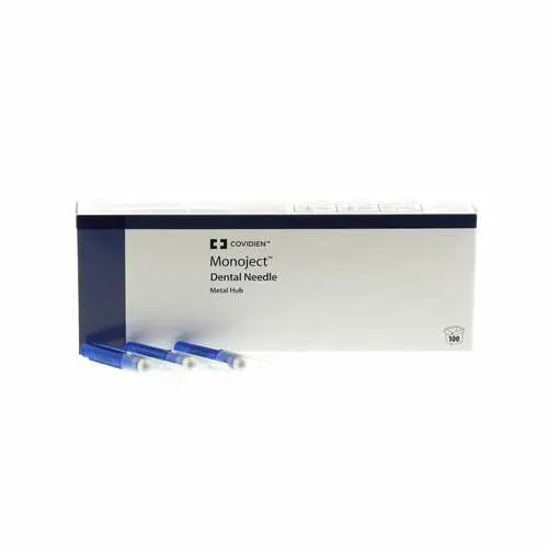 Covidien Monoject Metal Hub Dental Needle, 30 Gauge Short, Blue, 100/Box, 401072 - Metal Hub, 30 Ga Short, 100/Box, Blue, 401072 - Image 1