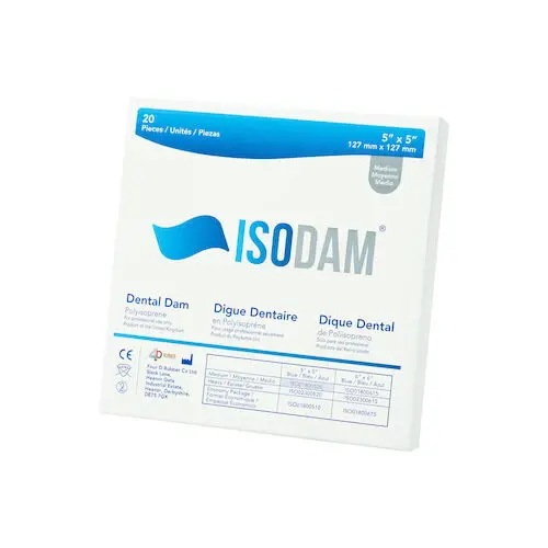 Isodam Non-Latex Polyisoprene Dental Dam, 5" x 5", Medium, Blue, 20/Box, ISO01800520 thumbnail 7