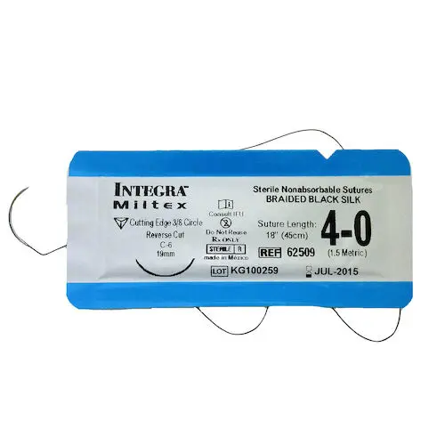 Integra Miltex Silk Black Braided Suture, 4-0, 18" (45cm), Non-Absorbable, C-6 Reverse Cutting 3/8 Circle Needle 19mm, 12/Box, 62509 thumbnail 6