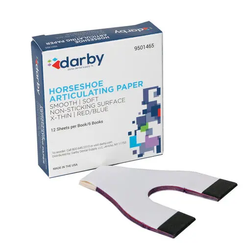 Darby Dental Articulating Paper, Horseshoe, Blue, 89 Microns, 6 Books/Box, 20107020 - , 6Bks/Box, Blue, 89 microns, Horseshoe, 20107020 - Image 1