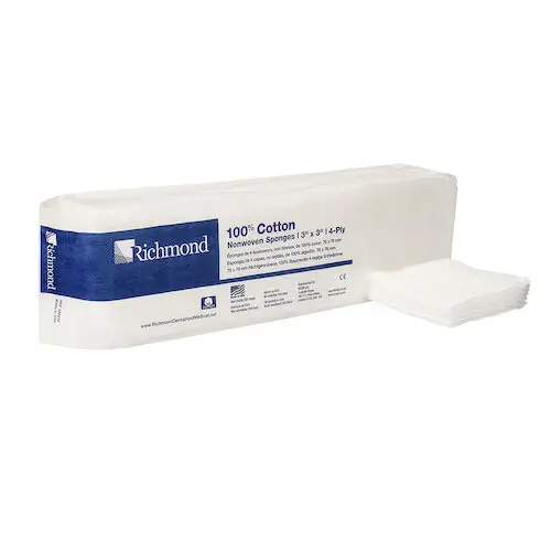 Richmond 100% Cotton Nonwoven Sponges, 3" x 3", 4-Ply, Non-Sterile, 4000/Case (20 Sleeves of 200), 300632 thumbnail 5