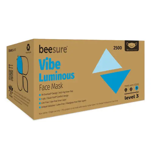 BeeSure Vibe Procedure Face Mask, ASTM Level 3, Luminous Blue, 50/Box, BE2500 thumbnail 17