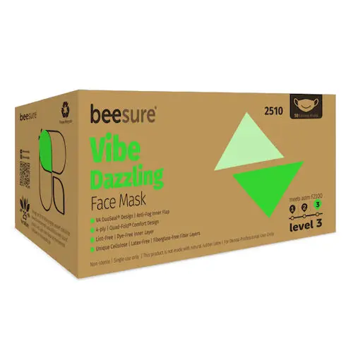 BeeSure Vibe Procedure Face Mask, ASTM Level 3, Dazzling Green, 50/Box, BE2510 thumbnail 14