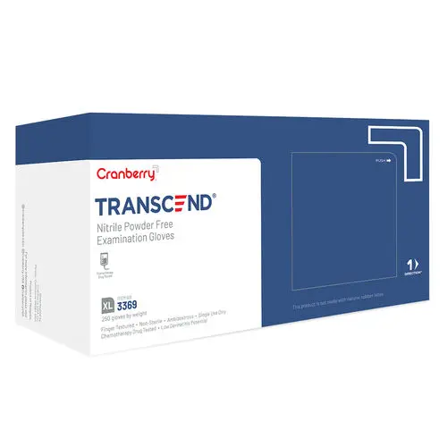 Transcend Nitrile Exam Gloves, Powder Free, Non-Sterile, Extra Large, Matte Blue, Fingertip Textured, 250/Box, CR3369 - Transcend Nitrile Exam Gloves XL Blue Box of 250 - Image 1