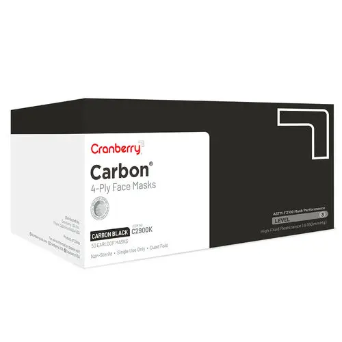 Cranberry Carbon ASTM Level 3 Earloop Face Mask, 4-Ply, Black, 50/Box, C2900K thumbnail 14