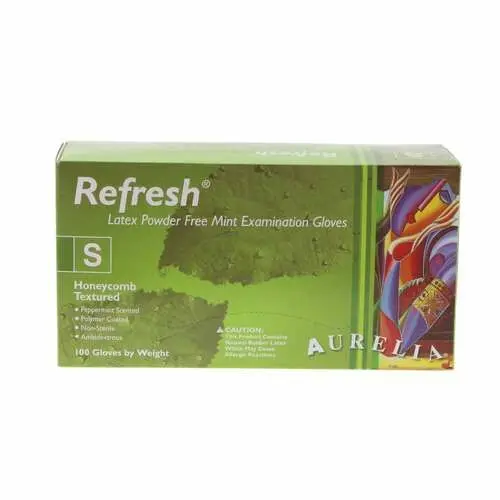 Aurelia® Refresh™ Exam Gloves, Powder Free, Latex, Peppermint Scented, Green, Small, 100/Box, 99226 - Aurelia® Refresh™ Exam Gloves Green with Peppermint Fragrance, 100/Pkg - Small - Image 1