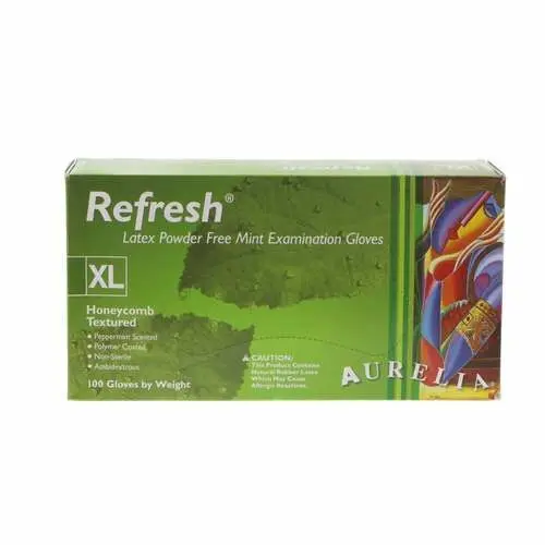 Aurelia® Refresh™ Powder-Free Latex Exam Gloves, Peppermint Scented, Green, Extra Large, 100/Box, 99229 - Aurelia® Refresh™ Exam Gloves Green with Peppermint Fragrance, 100/Pkg - Extra Large - Image 1