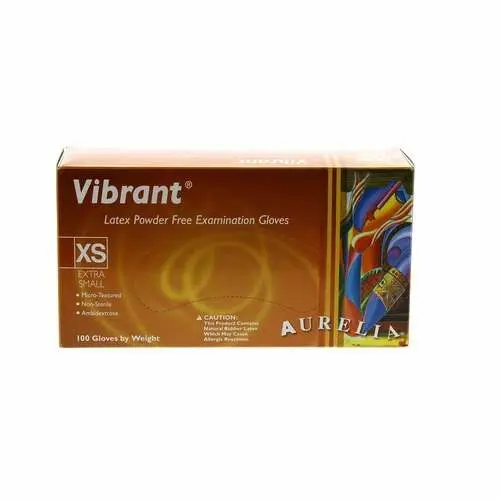 Aurelia Vibrant Latex Exam Gloves, Powder Free, Textured, Non-Sterile, Extra Small, 100/Box, 98225 - Aurelia® Vibrant™ Latex Exam Gloves – Powder Free, 100/Box, 10 Boxes/Case - Extra Small - Image 1