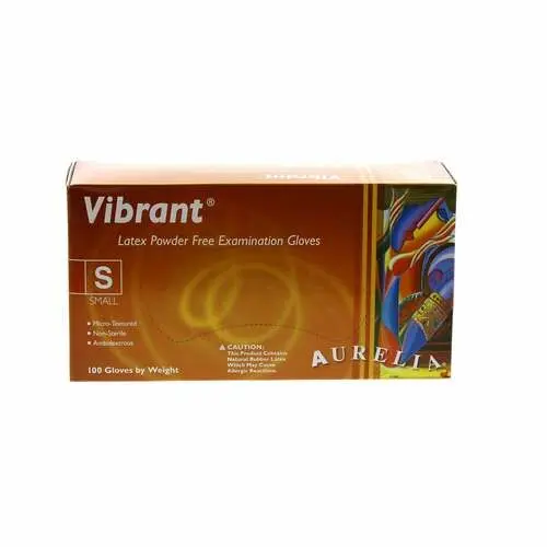 Aurelia® Vibrant™ Latex Exam Gloves, Powder Free, Non-Sterile, Textured, Small, 100/Box, 98226 - Aurelia® Vibrant™ Latex Exam Gloves – Powder Free, 100/Box, 10 Boxes/Case - Small - Image 1