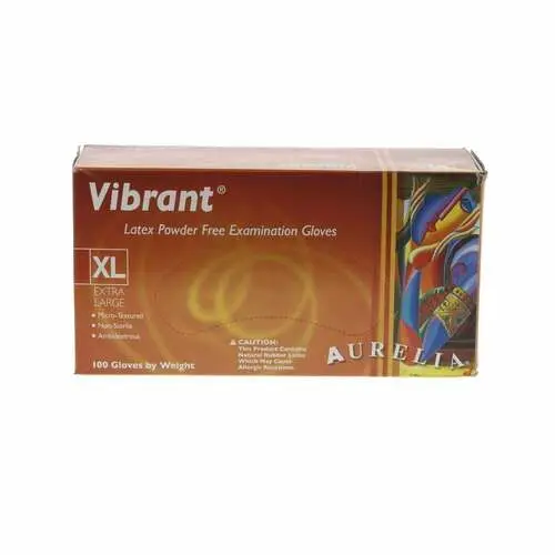 Aurelia Vibrant Latex Exam Gloves, Powder Free, Textured, Non-Sterile, Extra Large, 100/Box, 98229 - Aurelia® Vibrant™ Latex Exam Gloves – Powder Free, 100/Box, 10 Boxes/Case - Extra Large - Image 1