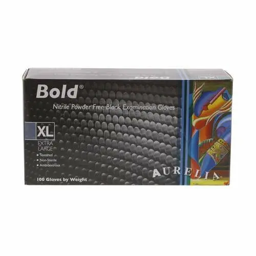 Aurelia® Bold™ Nitrile Exam Gloves, Powder Free, Non-Sterile, Extra Large, Black, 100/Box, 73999 - Aurelia® Bold™ Nitrile Exam Gloves – Powder Free, Black, 100/Pkg - Extra Large - Image 1
