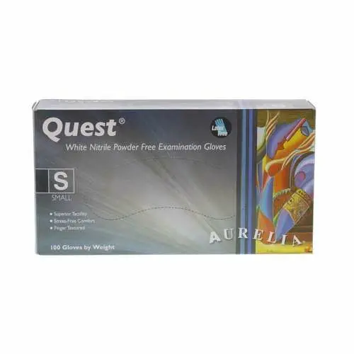 Aurelia® Quest™ White Nitrile Exam Gloves, Powder Free, Non-Sterile, Small, 100/Box, 92896 - Aurelia® Quest™ White Nitrile Gloves, 100/Pkg - Small - Image 1