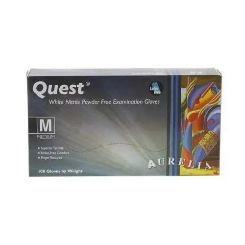 Aurelia® Quest™ White Nitrile Exam Gloves, Powder Free, Non-Sterile, Medium, 100/Box, 92897 - Aurelia® Quest™ White Nitrile Gloves, 100/Pkg - Medium - Image 1