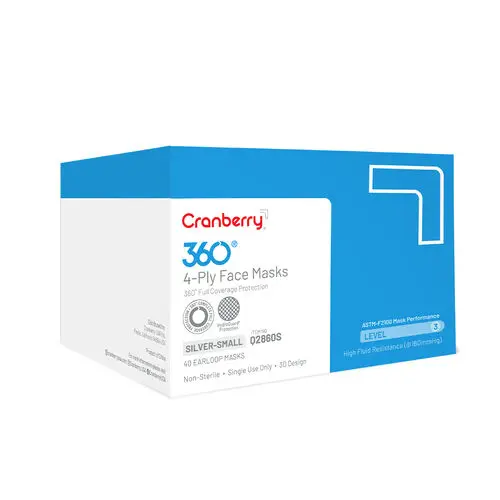 Cranberry 360 Anti-Fog 4-Ply Earloop Face Mask, ASTM Level 3, Small, Silver, 40/Box, Q2860S thumbnail 13