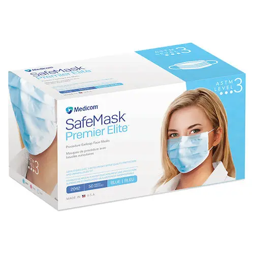 SafeMask Premier Elite Procedure Face Mask, ASTM Level 3, Blue, Ear Loop, 50/Box, 2042 thumbnail 17