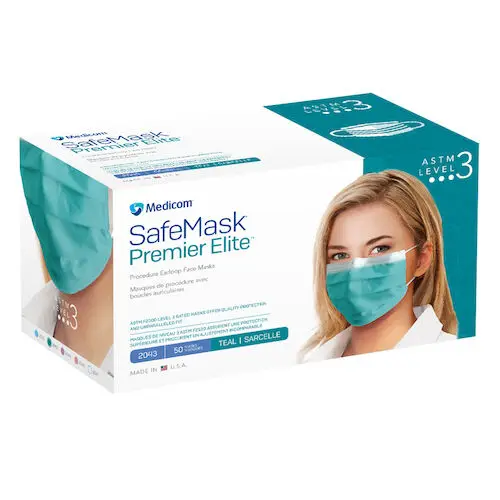 SafeMask Premier Elite Procedure Earloop Face Mask, ASTM Level 3, Teal, One Size Fits Most, 50/Box, 2043 thumbnail 15