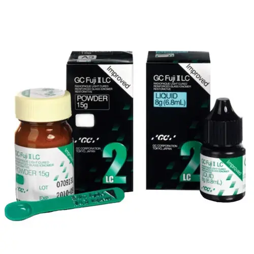 GC Fuji II LC Improved Light-Cure Resin-Reinforced Glass Ionomer Restorative, 1:1 Powder/Liquid Package, Shade A1, 15 g Powder + 6.8 ml Liquid, #000184 thumbnail 8