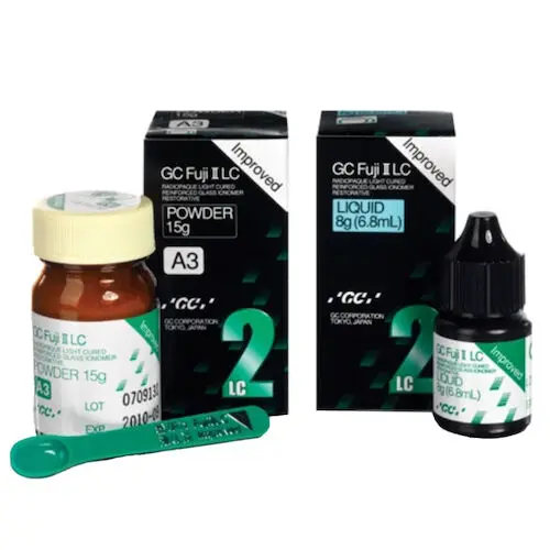 GC Fuji II LC Improved Light-Cure Resin-Reinforced Glass Ionomer Restorative, 1:1 Package, Shade A2, 15 g Powder / 6.8 ml Liquid, #000185 thumbnail 13