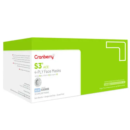 Cranberry S3 ACE Level 3 Earloop Face Mask, Blue, 50/Box, S3080B thumbnail 7
