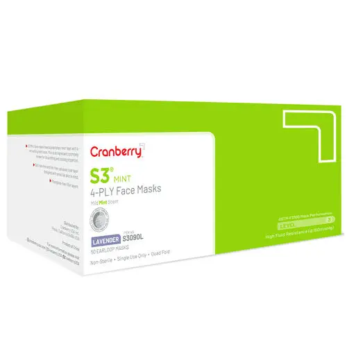 Cranberry S3 Mint Earloop Face Masks, ASTM Level 3, Lavender, 50/Box, S3090L thumbnail 5