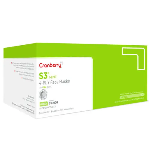 Cranberry S3 Mint Earloop Face Masks, ASTM Level 3, Green, 50/Box, S3090G thumbnail 5
