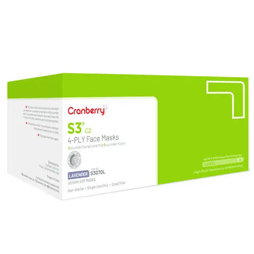Cranberry S3 C2 Earloop Face Masks, ASTM Level 3, Lavender, Cucumber Extract, 50/Box, S3070L thumbnail 5