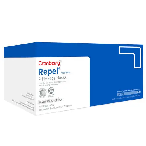 Cranberry Repel 4-Ply Anti-Fog Earloop Face Mask, ASTM Level 3, Pearl Silver, 50/Box, R2970SI thumbnail 4