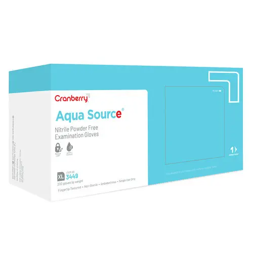 Cranberry AquaSource Nitrile Exam Gloves, Powder-Free, Non-Sterile, Extra Large, Vitamin E & Lanolin, 200/Box, 3449 thumbnail 3