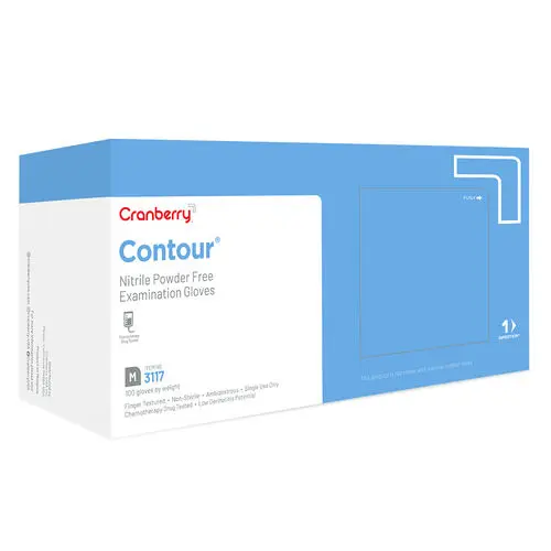 Cranberry Contour Nitrile Examination Gloves, Powder-Free, Non-Sterile, Medium, Blue, 100/Box, 3117 thumbnail 3