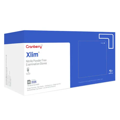 Cranberry Xlim Nitrile Powder-Free Examination Gloves, X-Small, Blue, 100/Box, 3125 thumbnail 2