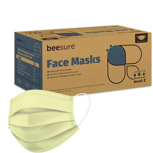 BeeSure Earloop Face Mask, Level 2, Yellow, 50/Box, 2100Y thumbnail 2